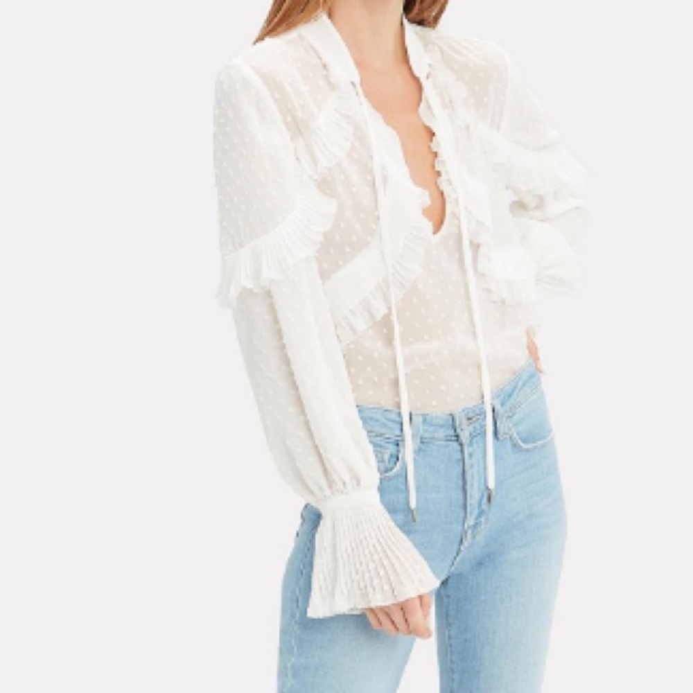 NWT Self-Portrait Plumetis Frilled Top